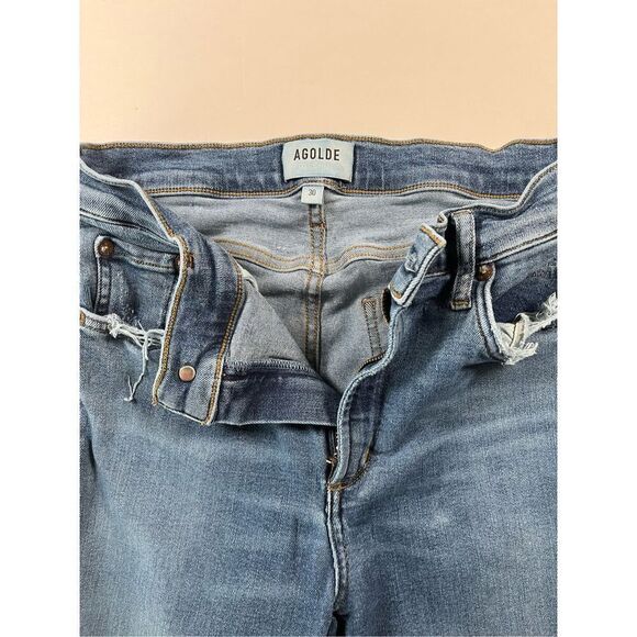 Agolde Sophie High Rise Medium Wash Distressed Skinny Jean w Stretch Size 30 EUC - Picture 3 of 9